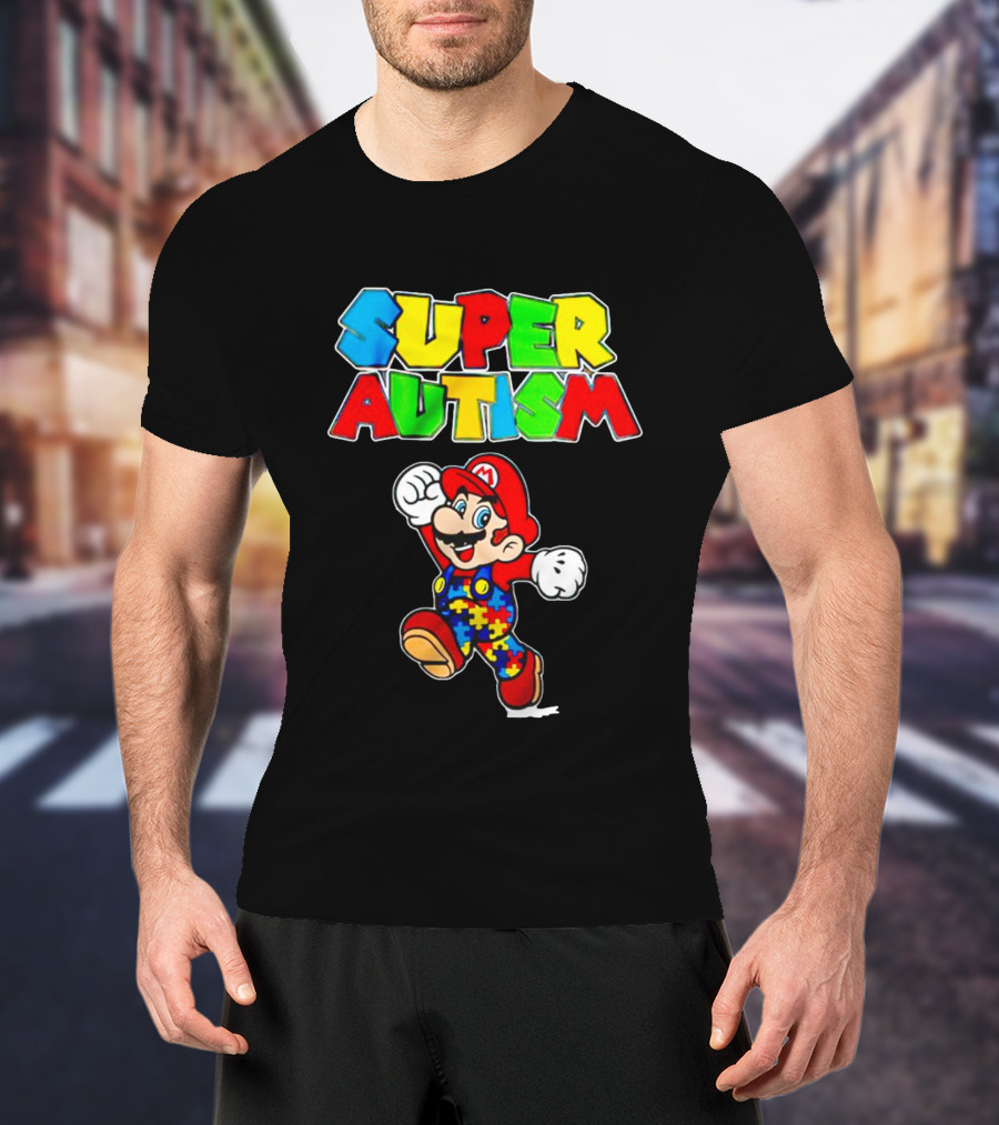 Super Autism Mario Puzzle Piece Overalls Iconic Character T-Shirt