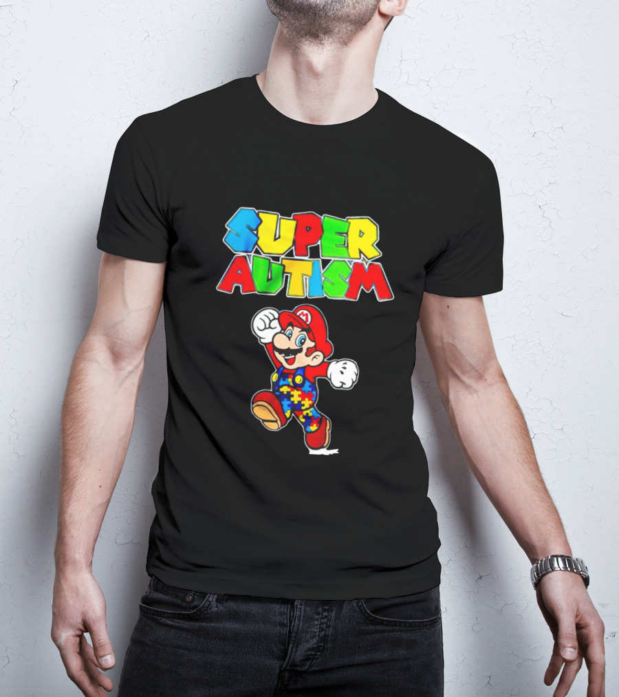 Super Autism Mario Puzzle Piece Overalls Iconic Character T-Shirt