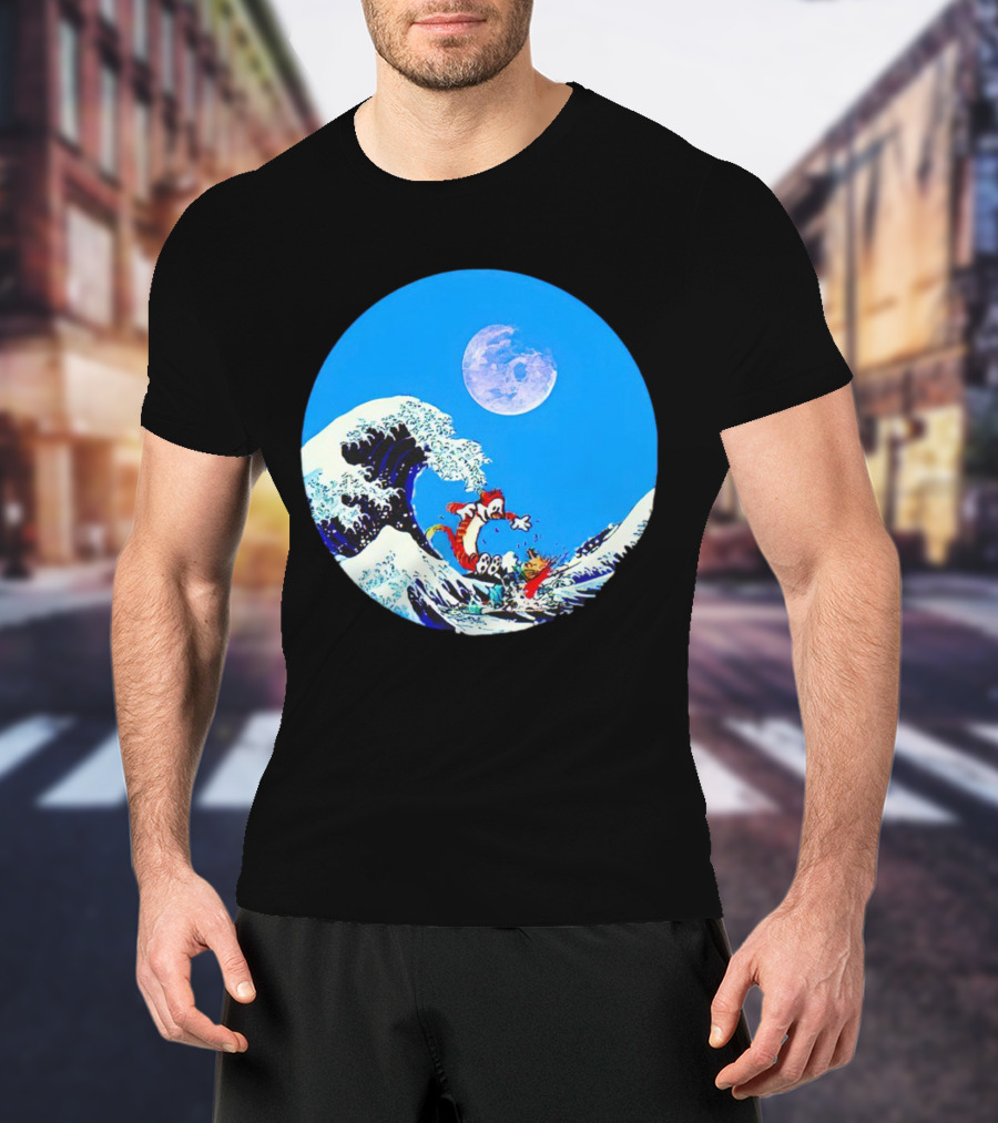 Calvin And Hobbes Lovers Great Wave Moon Adventure T-Shirt
