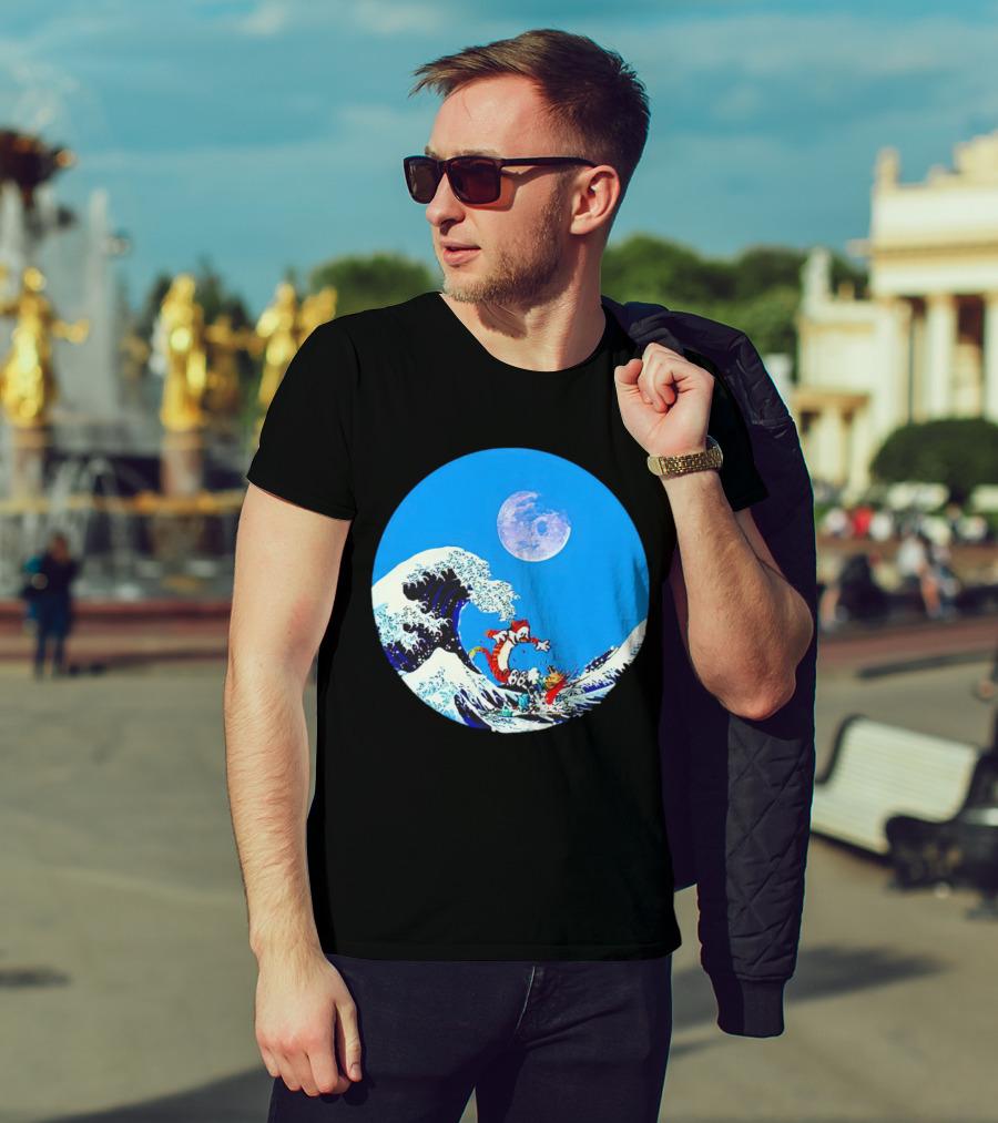 Calvin And Hobbes Lovers Great Wave Moon Adventure T-Shirt
