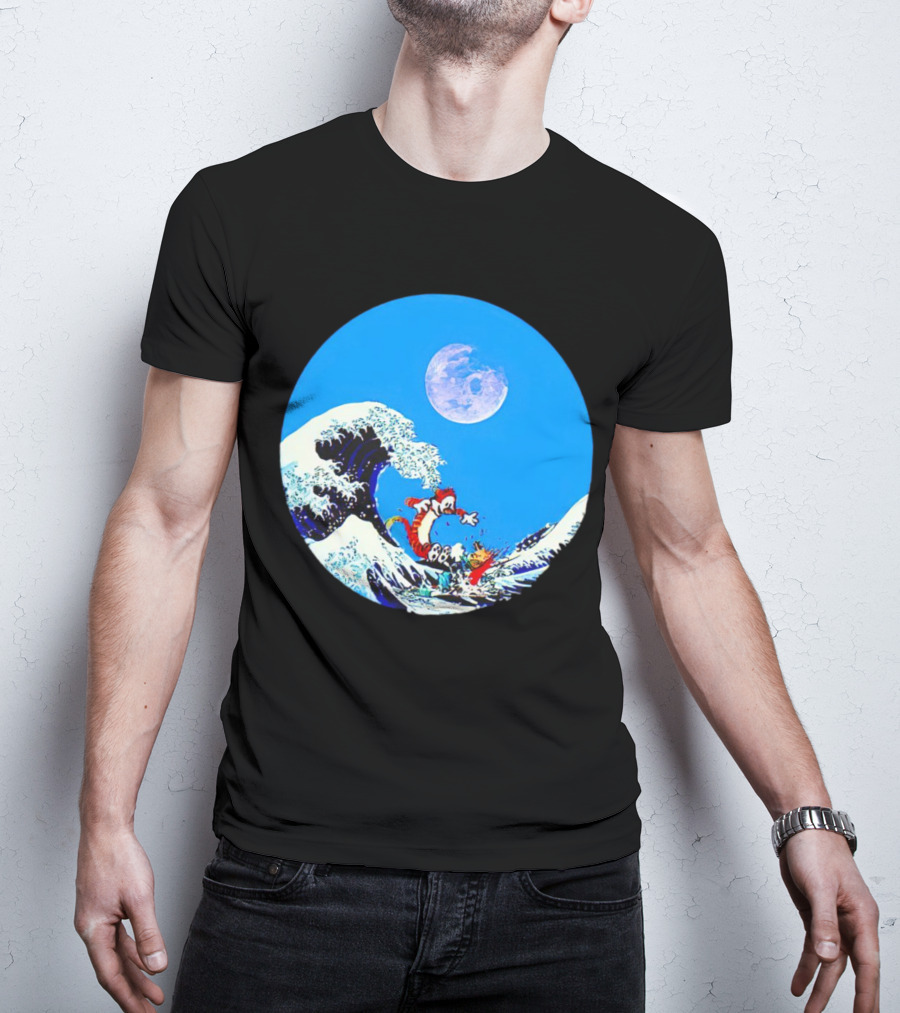 Calvin And Hobbes Lovers Great Wave Moon Adventure T-Shirt