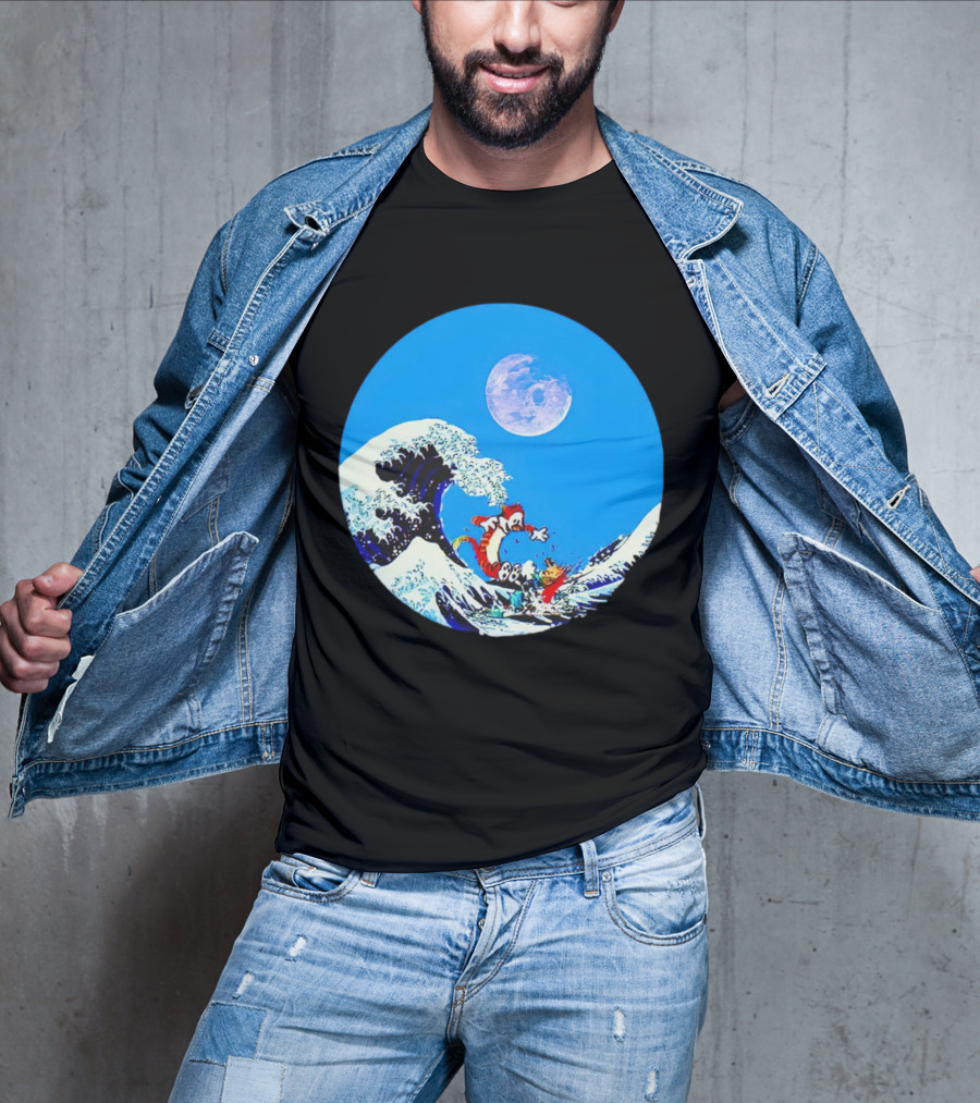 Calvin And Hobbes Lovers Great Wave Moon Adventure T-Shirt