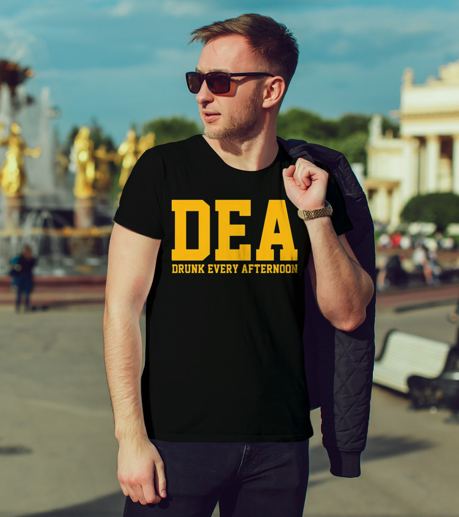 DEA Drunk Every Afternoon Bold Yellow Block Letters T-Shirt