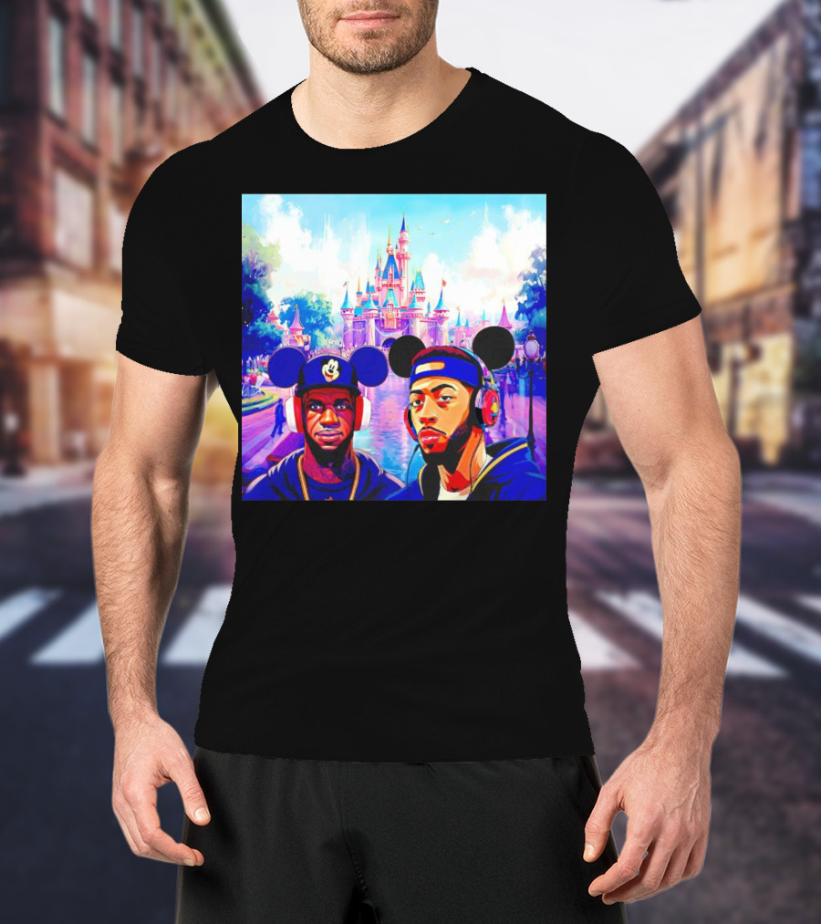 Lebron James And Anthony Davis Disneyland Mickey Mouse Ear Headphones Lakers Basketball Fun T-Shirt