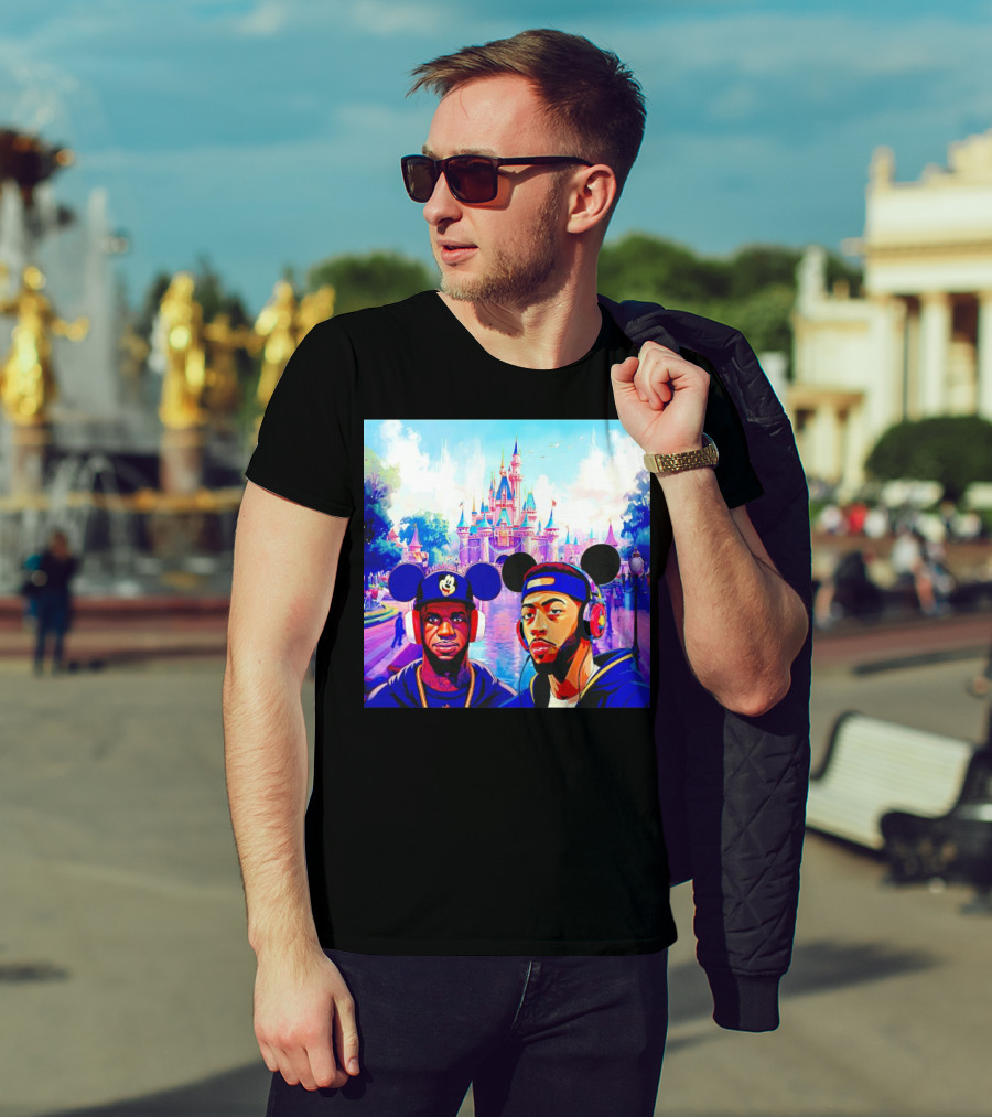 Lebron James And Anthony Davis Disneyland Mickey Mouse Ear Headphones Lakers Basketball Fun T-Shirt