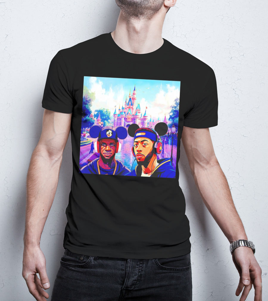 Lebron James And Anthony Davis Disneyland Mickey Mouse Ear Headphones Lakers Basketball Fun T-Shirt