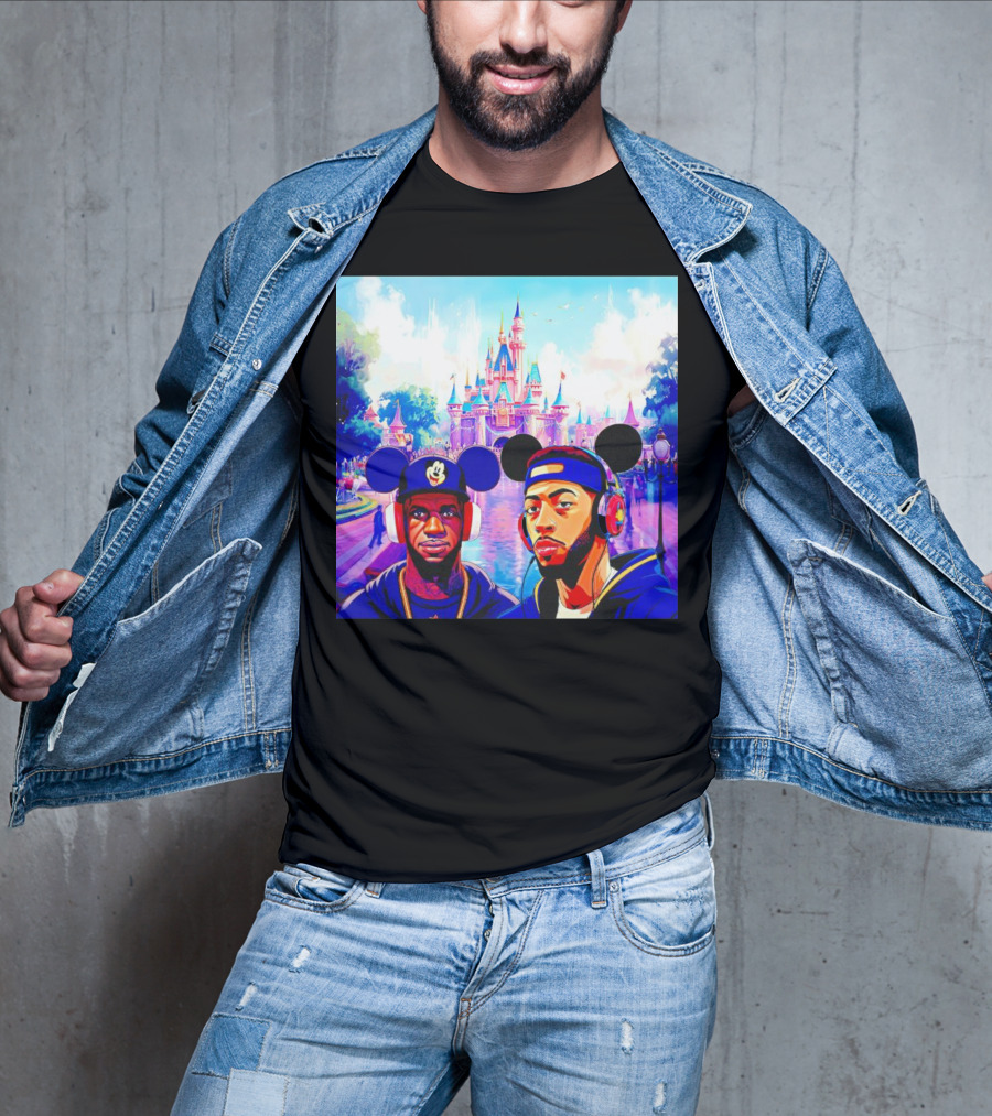 Lebron James And Anthony Davis Disneyland Mickey Mouse Ear Headphones Lakers Basketball Fun T-Shirt
