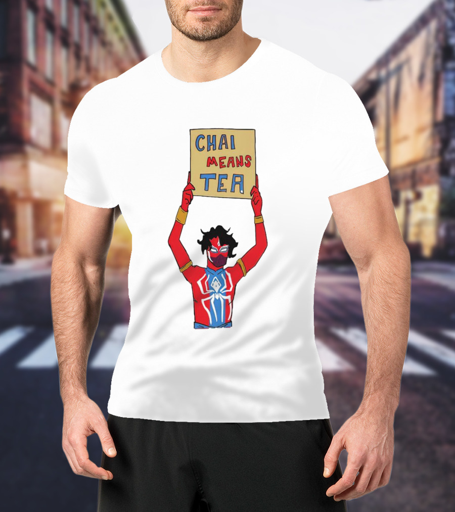 CHAI MEANS TEA Red And Blue Superhero T-Shirt
