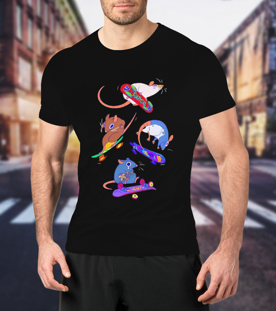 Skateboarding Ratical Rat Colorful Tricks T-Shirt