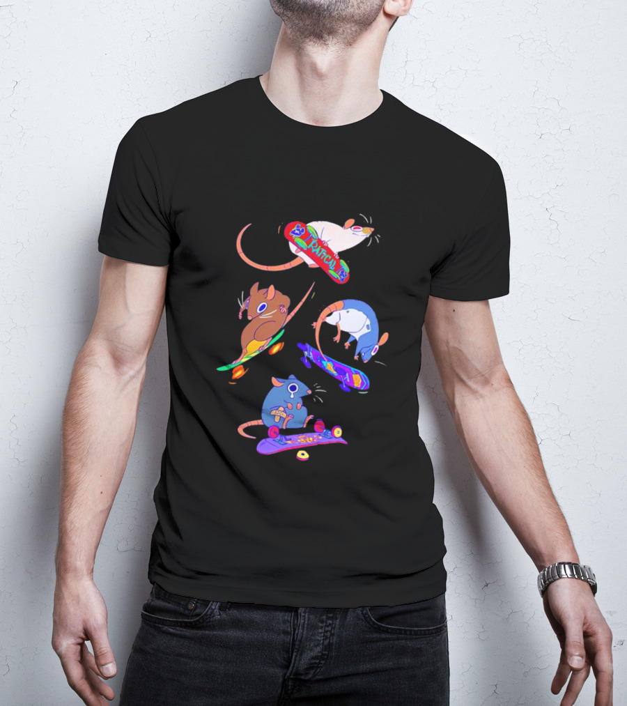 Skateboarding Ratical Rat Colorful Tricks T-Shirt