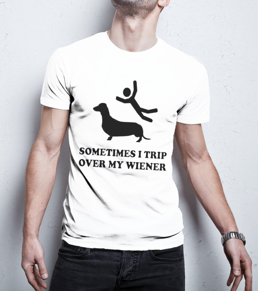 Sometimes I Trip Over My Wiener Dachshund Silhouette Tripping Stick Figure T-Shirt