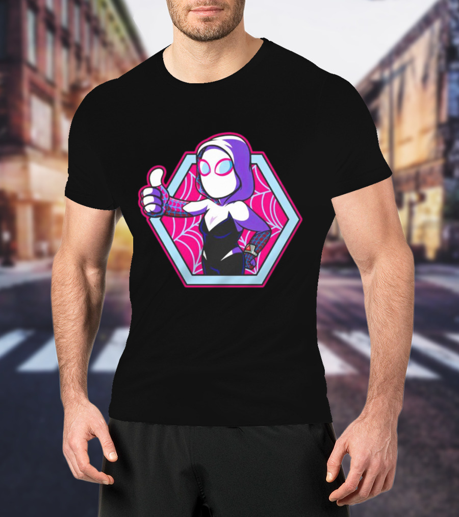 Vault Gwen Thumbs Up Spider-Gwen Hexagon Web Background T-Shirt
