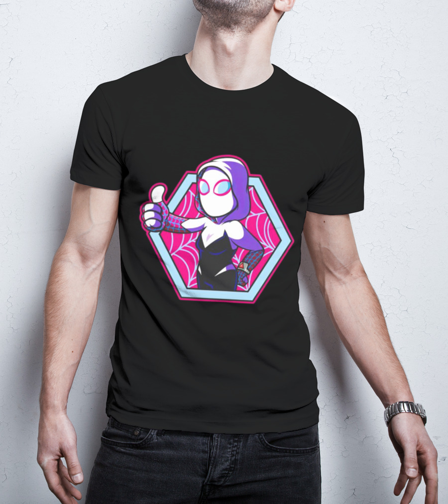 Vault Gwen Thumbs Up Spider-Gwen Hexagon Web Background T-Shirt