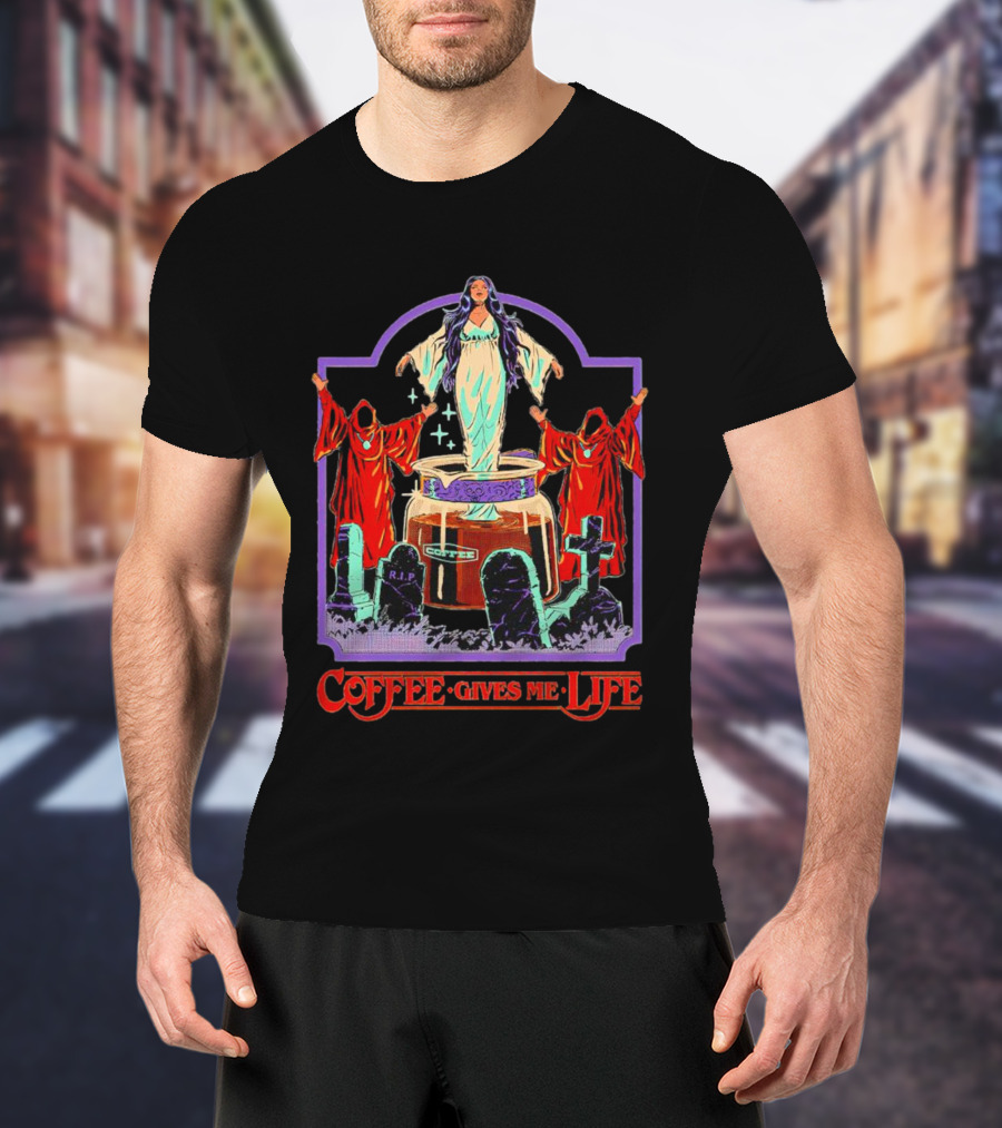 COFFEE GIVES ME LIFE Enchantress And Ritual Scene With Tombstones T-Shirt