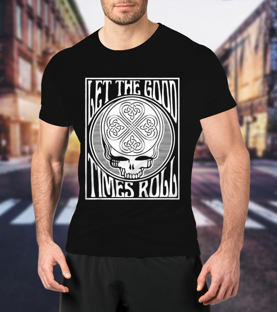 Let The Good Times Roll Skull With Celtic Knot Motif T-Shirt