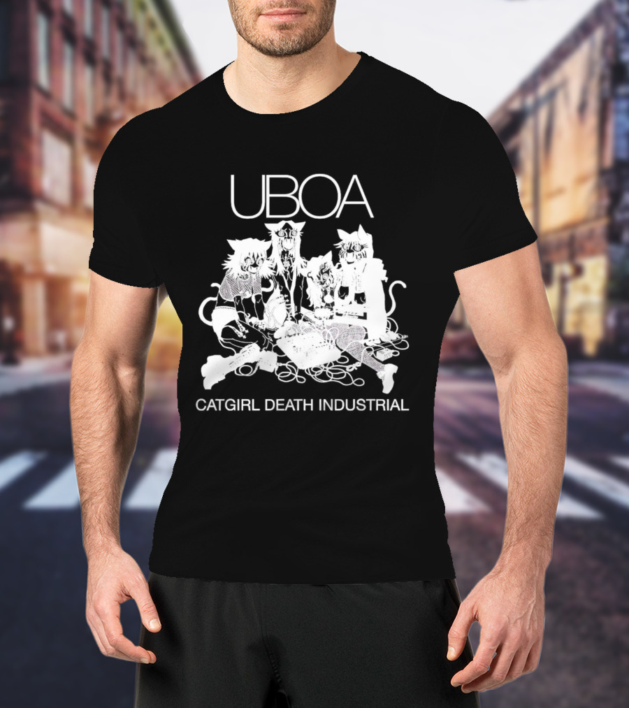 UBOA Catgirl Death Industrial White Text And Figures T-Shirt