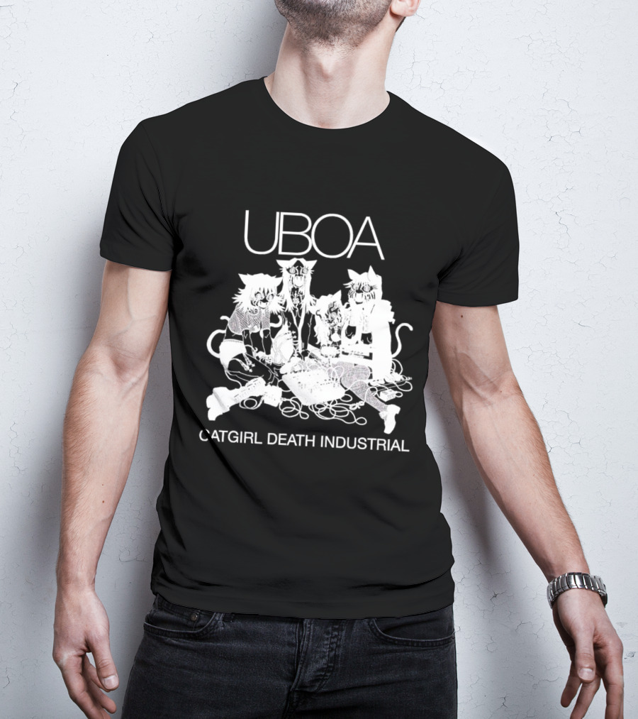 UBOA Catgirl Death Industrial White Text And Figures T-Shirt