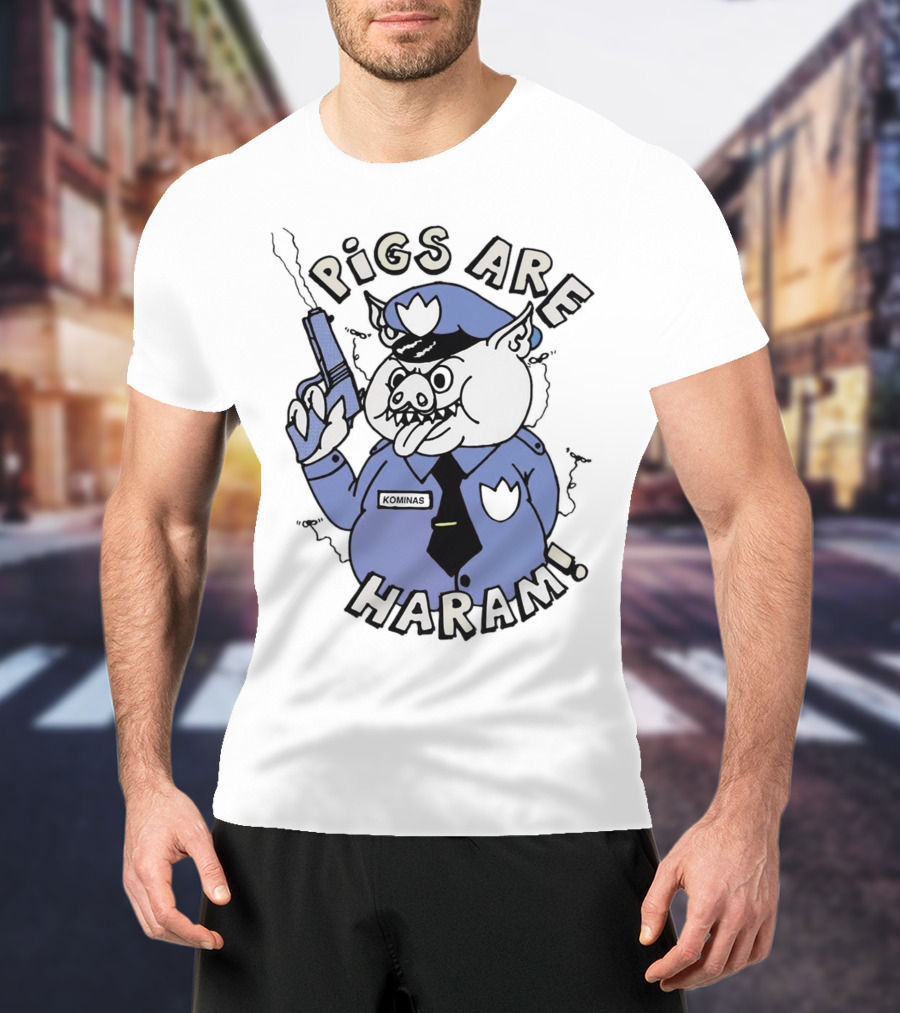 Pigs Are Haram Kominas Smoking Cartoon Police Pig T-Shirt
