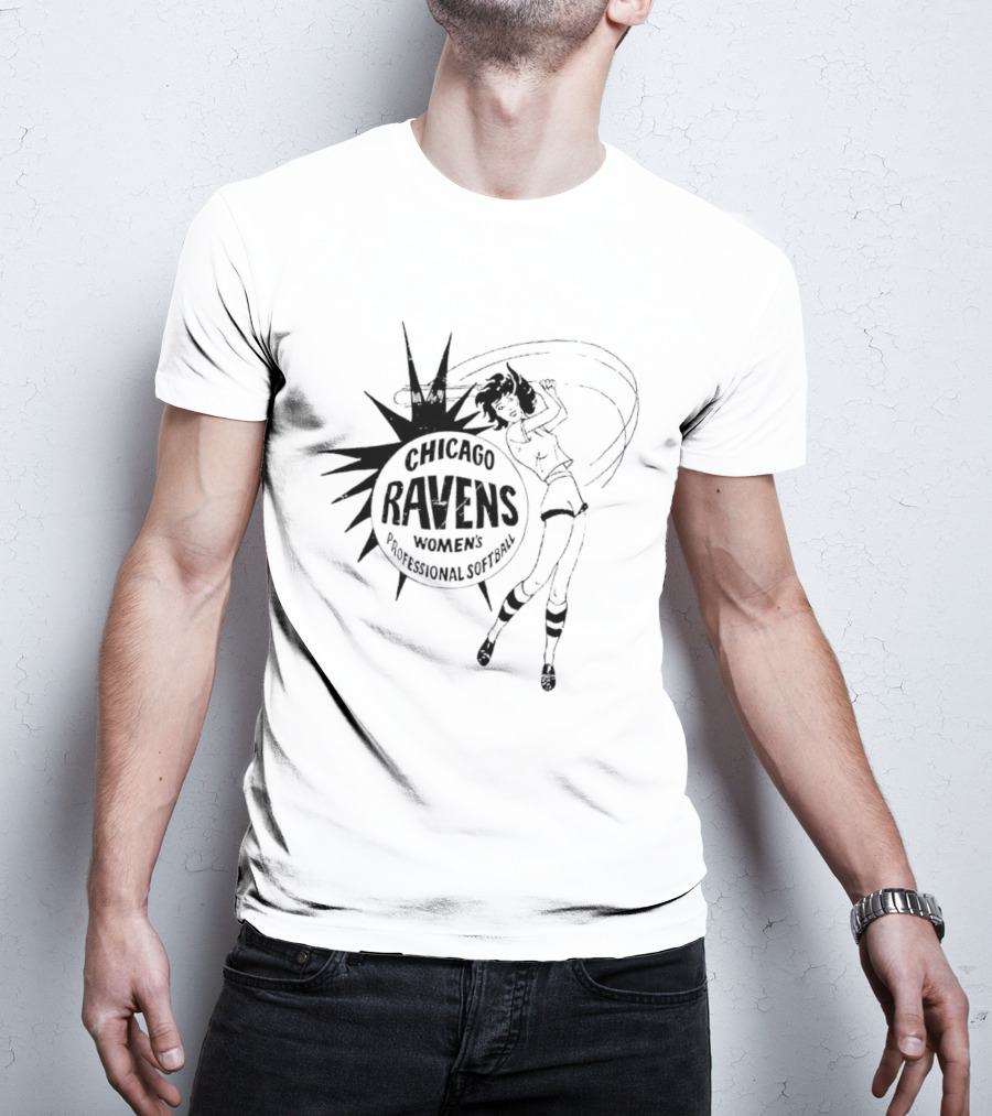 Chicago Ravens Women's Professional Softball Logo With Dynamic Female Player T-Shirt