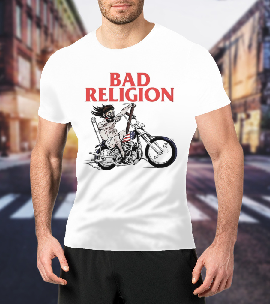 Bad Religion Motorcycle Rider With American Flag Details T-Shirt
