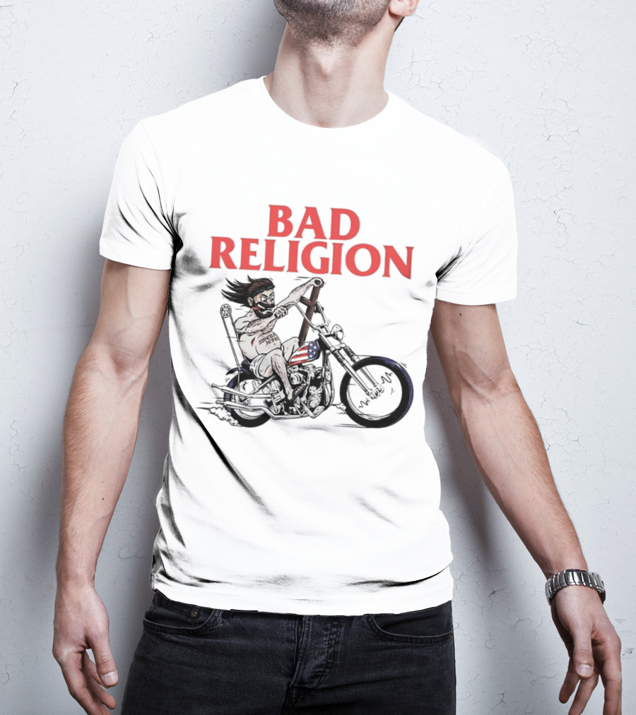Bad Religion Motorcycle Rider With American Flag Details T-Shirt