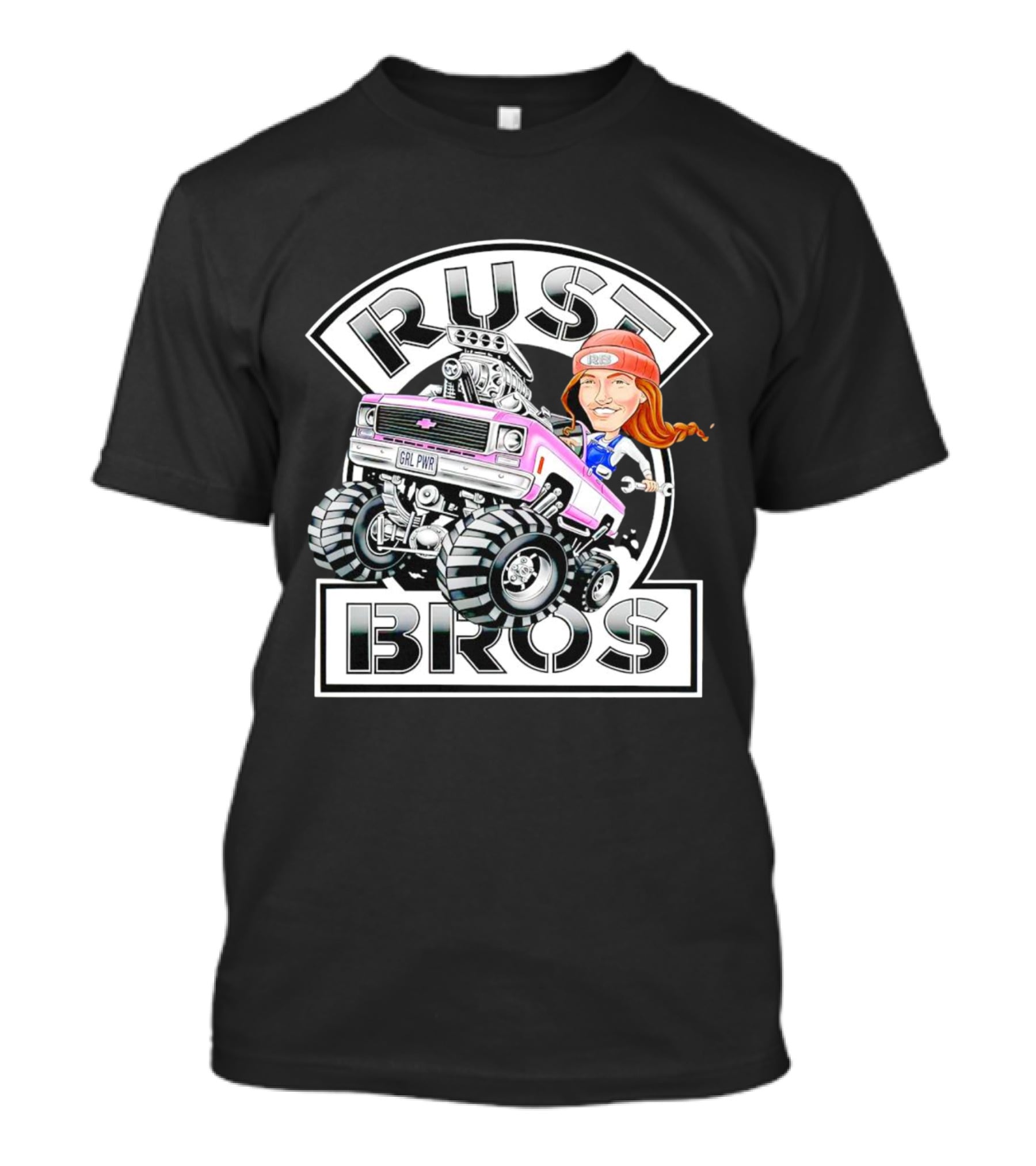 Rust Bros Girl Power Monster Truck Cartoon T-Shirt