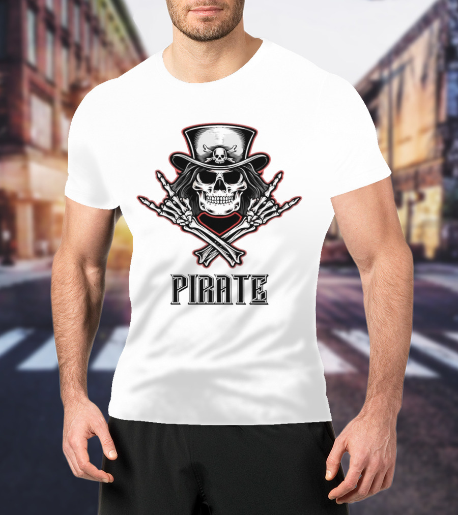 Skull Pirate With Hat And Crossed Bones T-Shirt