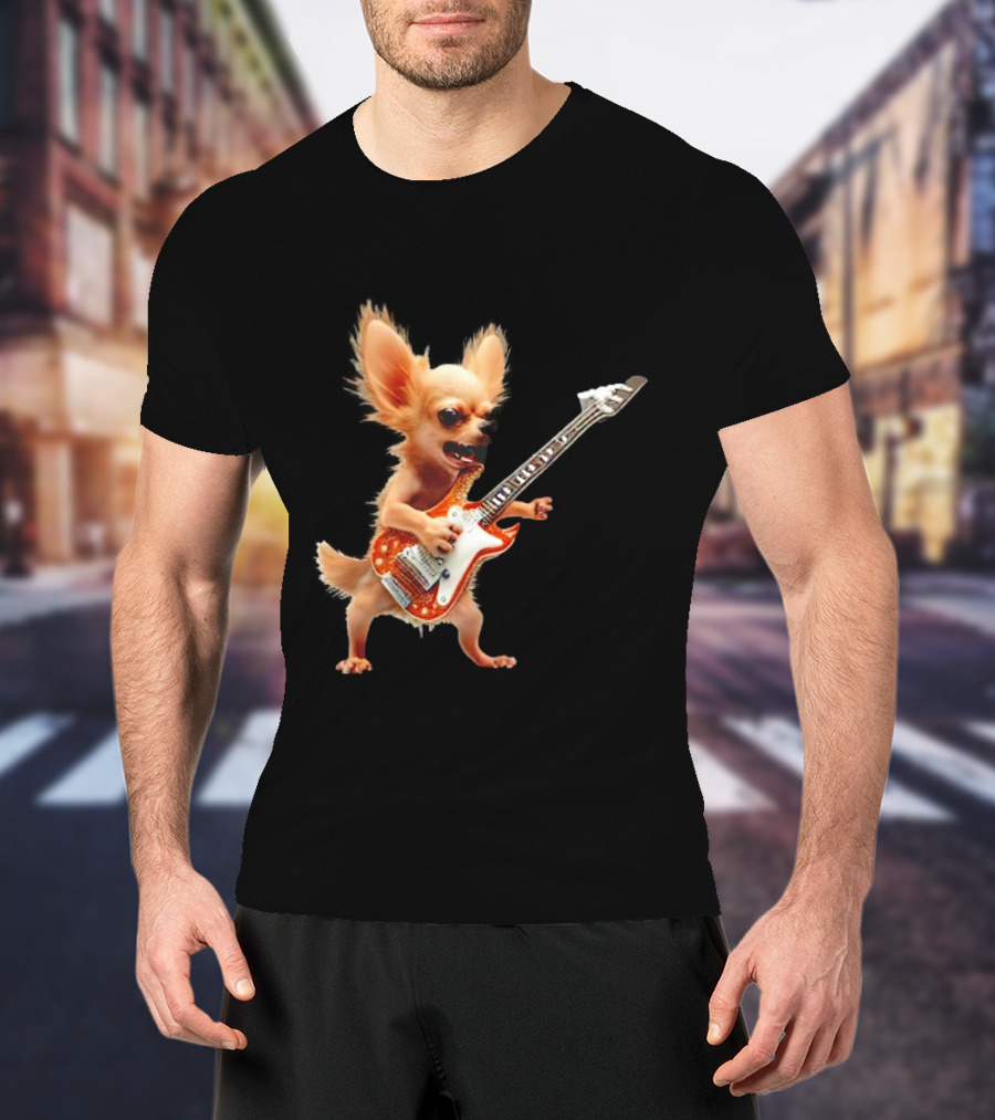 Chihuahua Playing Electric Guitar Rockstar T-Shirt