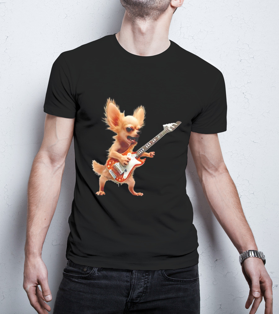 Chihuahua Playing Electric Guitar Rockstar T-Shirt