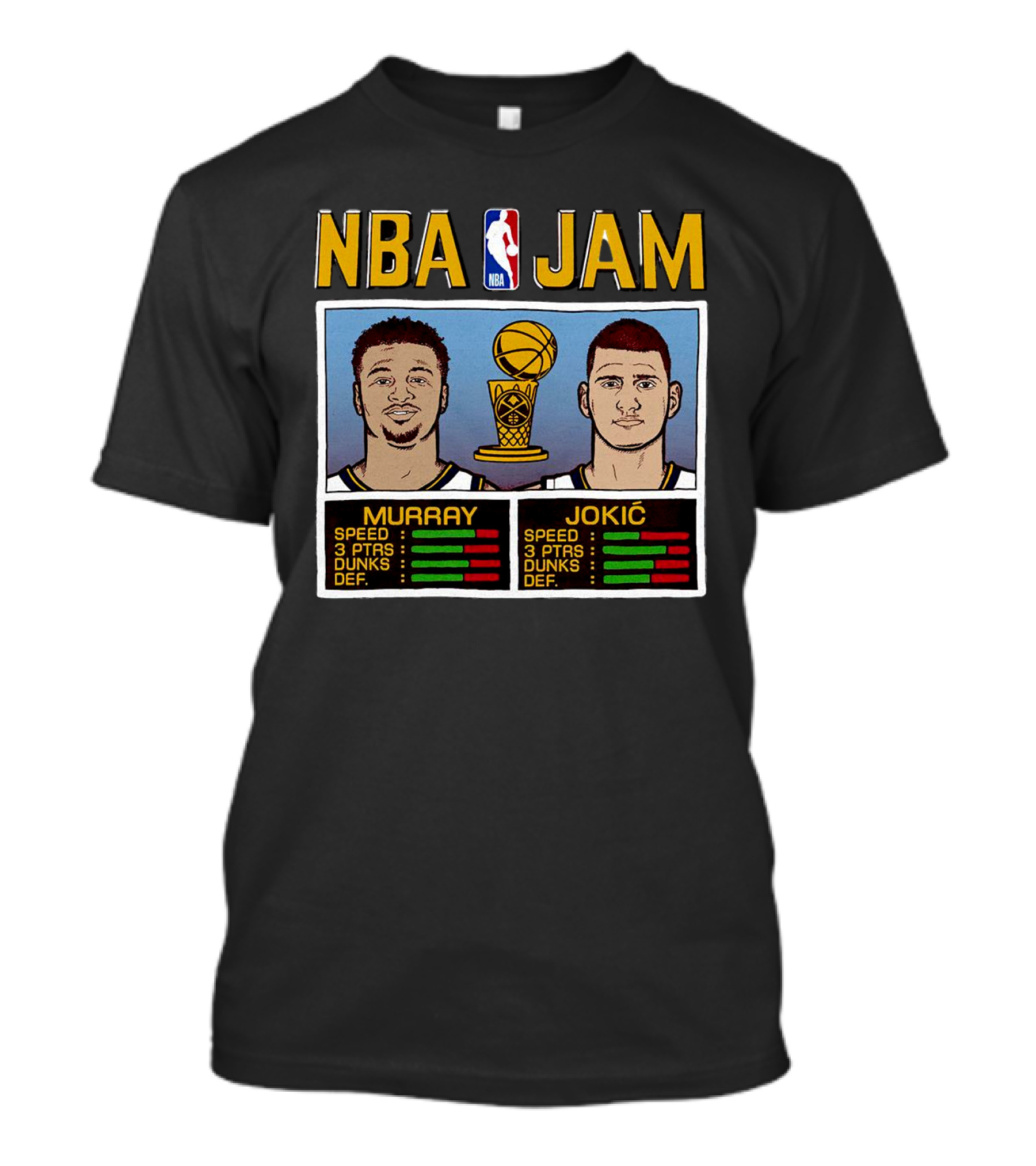NBA Jam Nikola Jokic Jamal Murray Denver Nuggets Basketball Game Stats T-Shirt