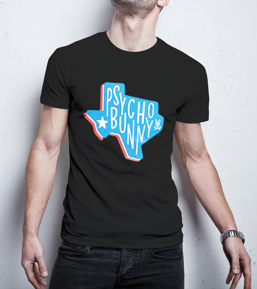 Psycho Bunny Texas State Blue Red Star Skull T-Shirt