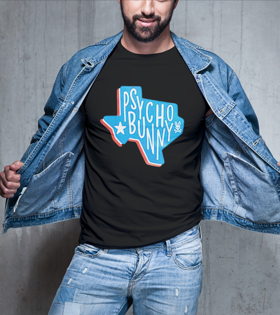 Psycho Bunny Texas State Blue Red Star Skull T-Shirt