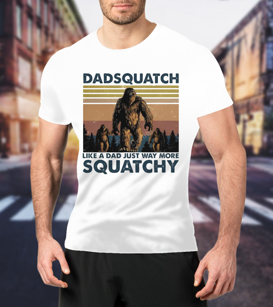 Dadsquatch Like A Dad Just Way More Squatchy Vintage Father's Day Retro Sunset T-Shirt