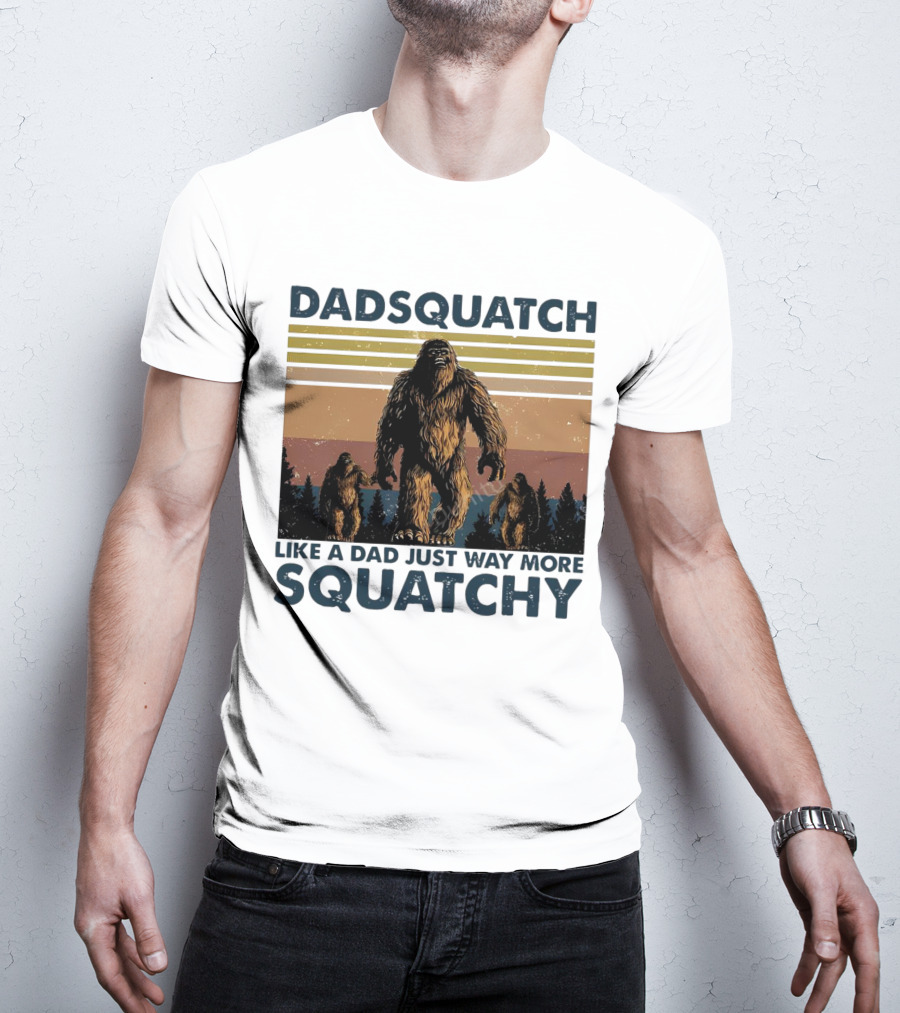 Dadsquatch Like A Dad Just Way More Squatchy Vintage Father's Day Retro Sunset T-Shirt