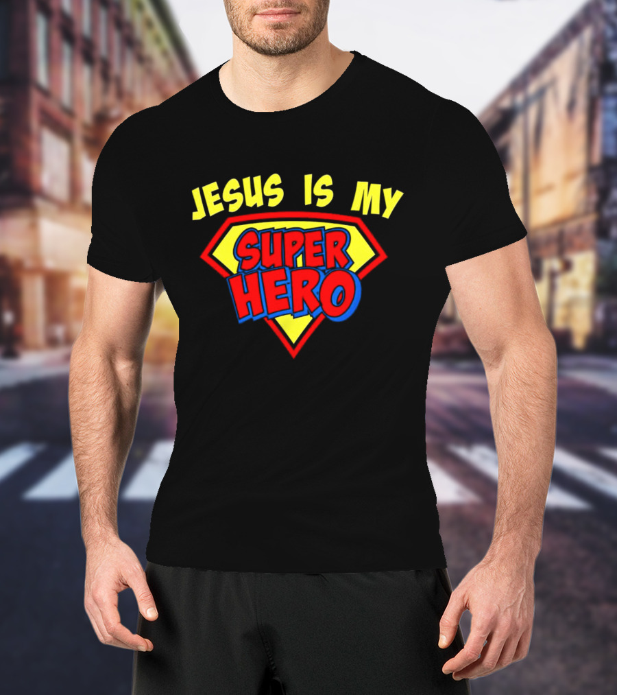Jesus Is My Superhero Shield Emblem T-Shirt