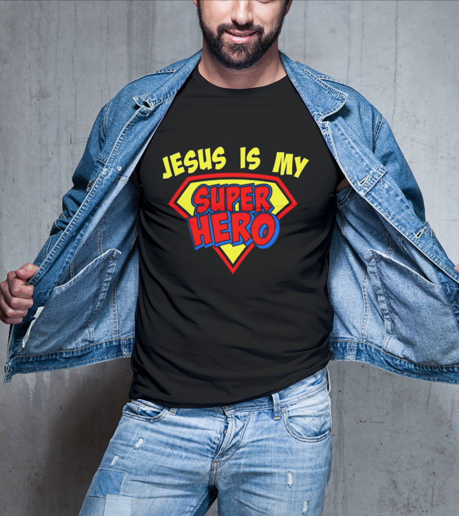 Jesus Is My Superhero Shield Emblem T-Shirt