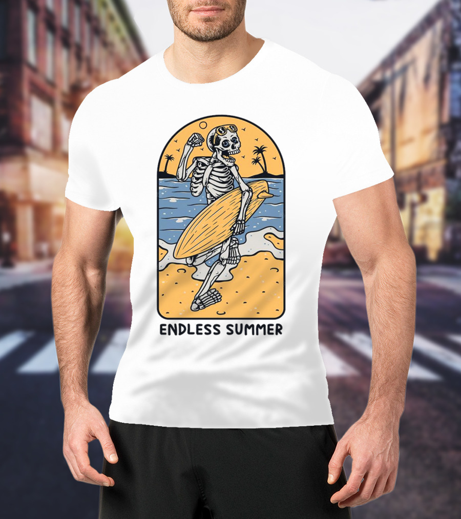 Skeleton Surfer Endless Summer Beach Vibes T-Shirt