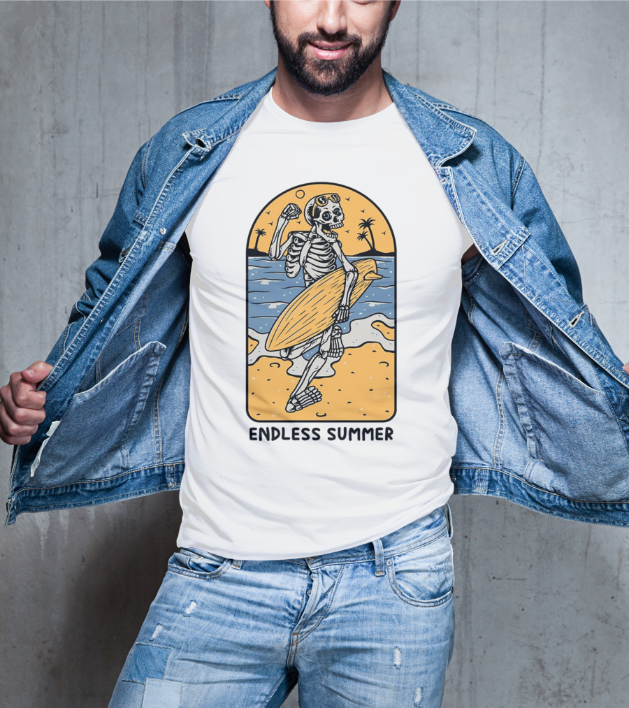 Skeleton Surfer Endless Summer Beach Vibes T-Shirt