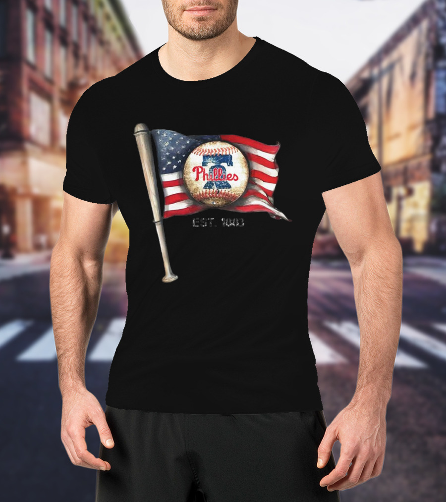 Phillies Est. 1883 American Flag Baseball Bat T-Shirt