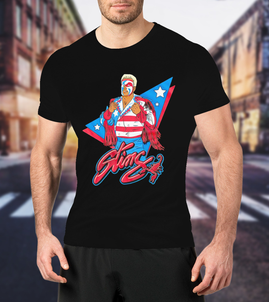 Sting USA Flag Wrestling Icon Scorpion Stars Stripes Retro Vibe T-Shirt