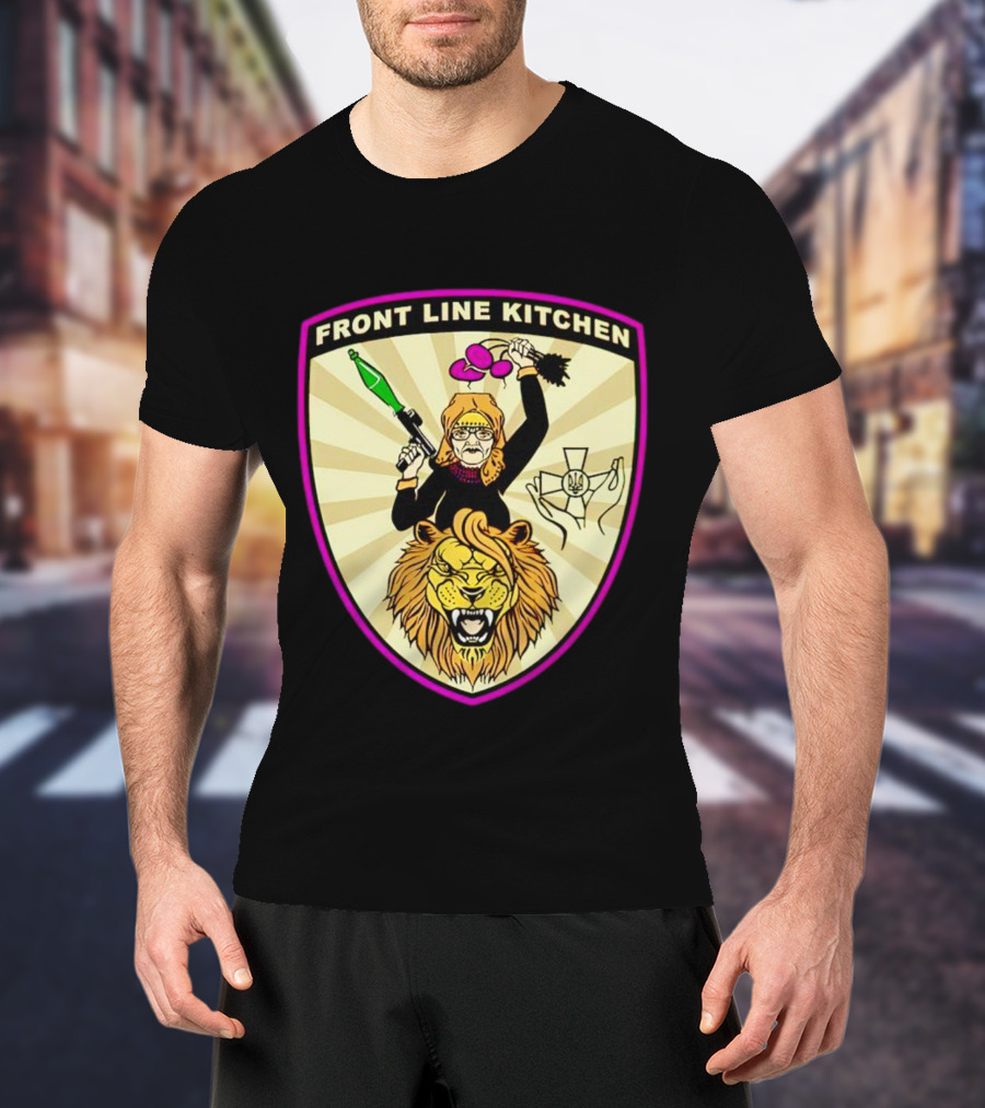 Front Line Kitchen Warrior With Viking Helmet And Lion Emblem T-Shirt
