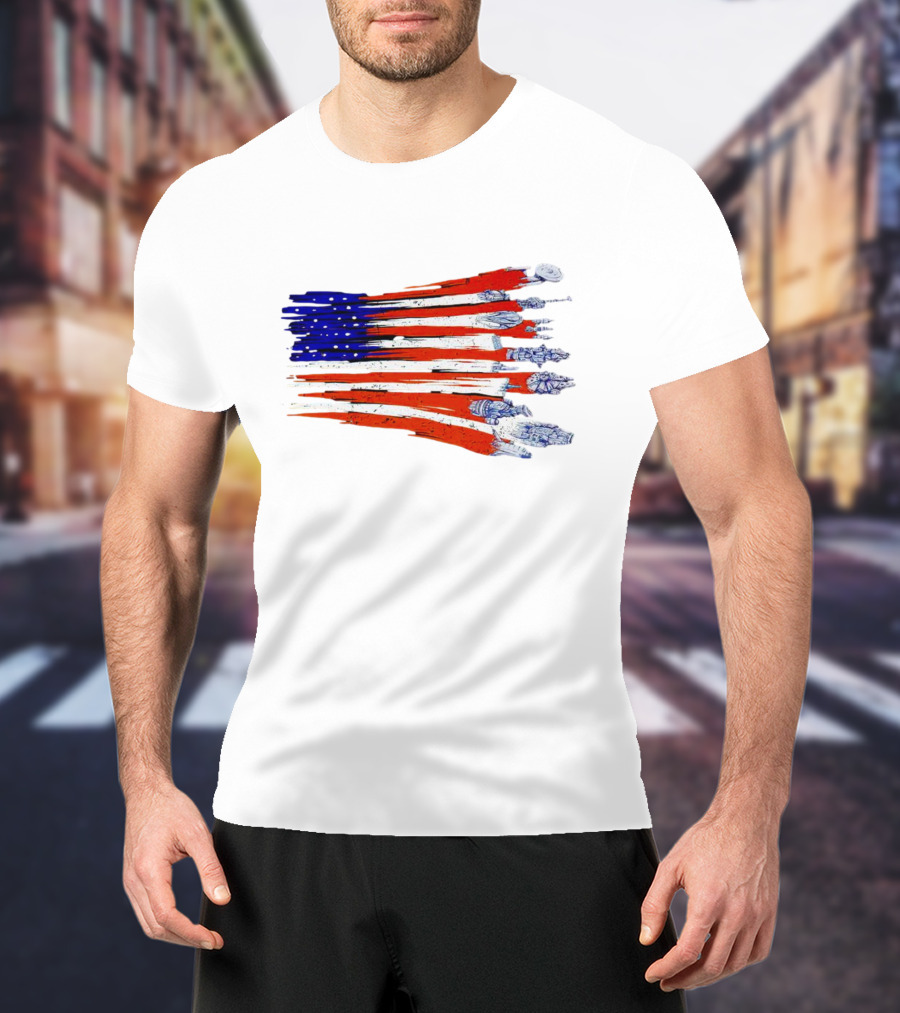 Spaceship American Flag Star Wars Starships Millennium Falcon X-Wing NASA Apollo Saturn V T-Shirt