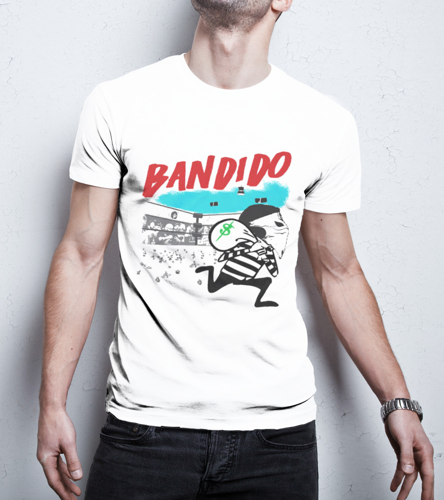 Bandido Ándale Wrestling Heist Comic Style With Luchador Ring And Money Bag T-Shirt