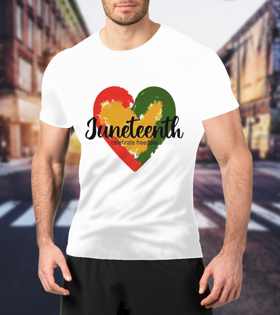 Juneteenth Celebrate Freedom Heart With Red Yellow Green Colors T-Shirt