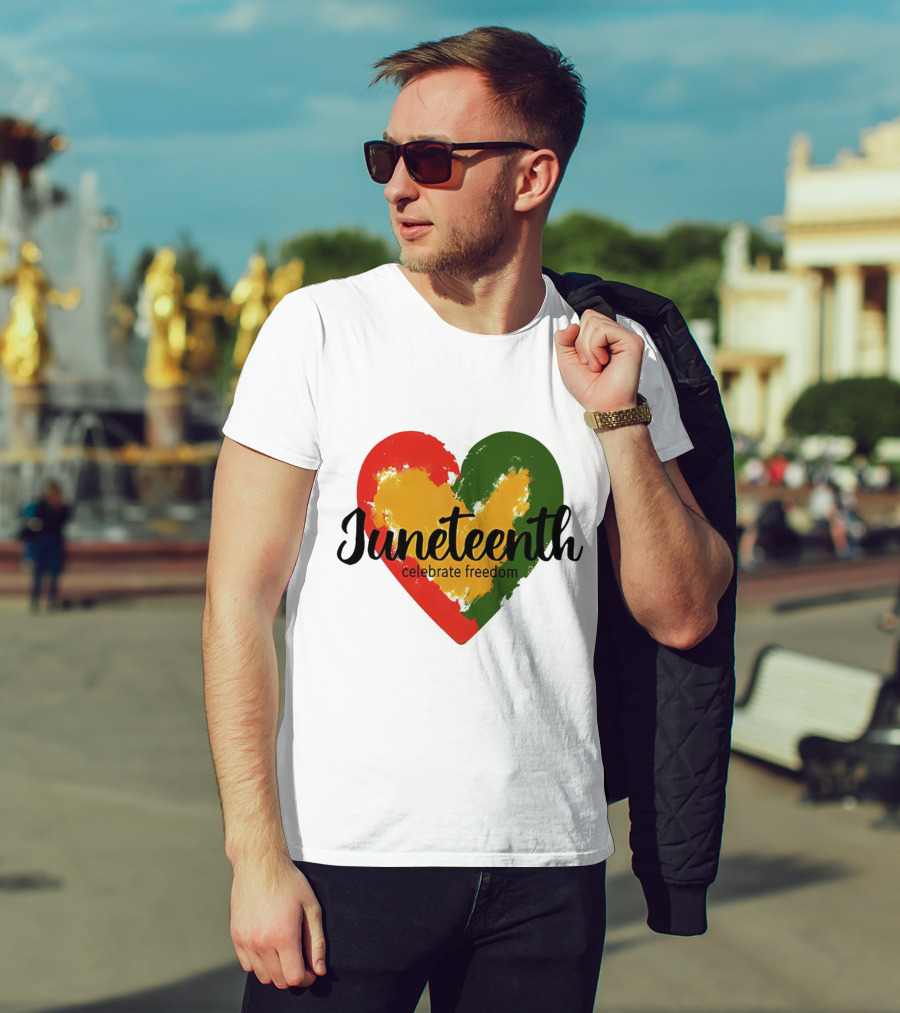 Juneteenth Celebrate Freedom Heart With Red Yellow Green Colors T-Shirt
