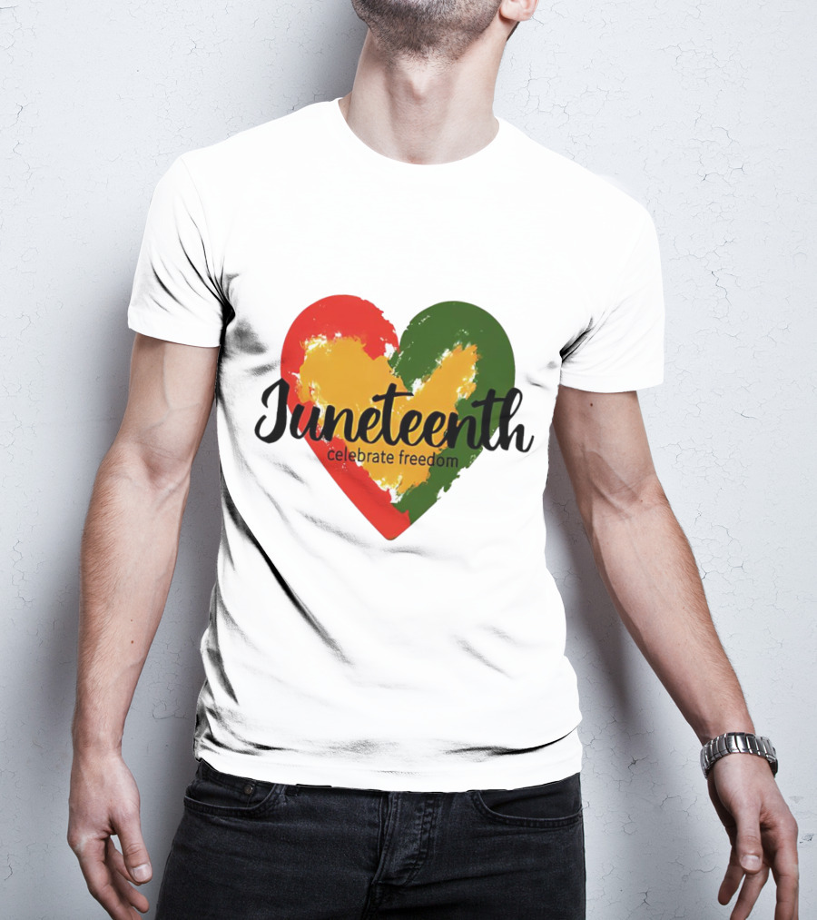Juneteenth Celebrate Freedom Heart With Red Yellow Green Colors T-Shirt