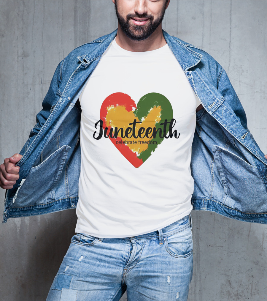 Juneteenth Celebrate Freedom Heart With Red Yellow Green Colors T-Shirt