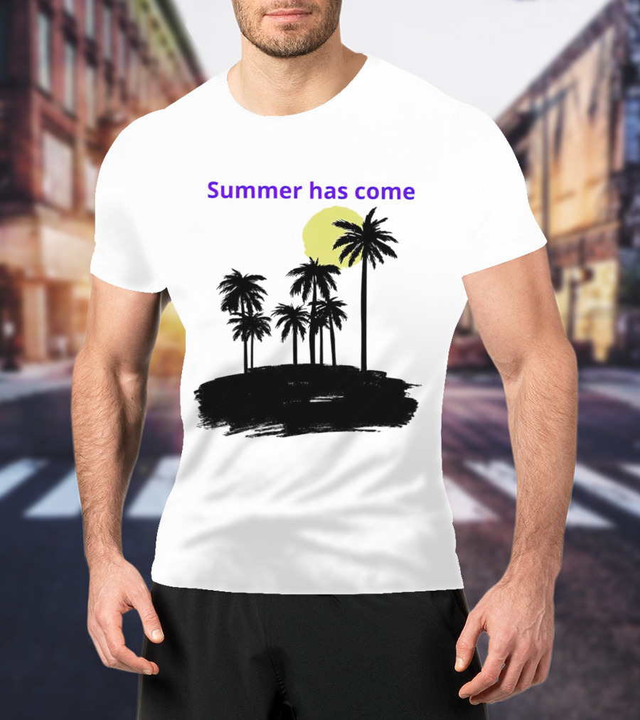 Summer Has Come Tropical Palm Silhouette Moonlit Evening T-Shirt