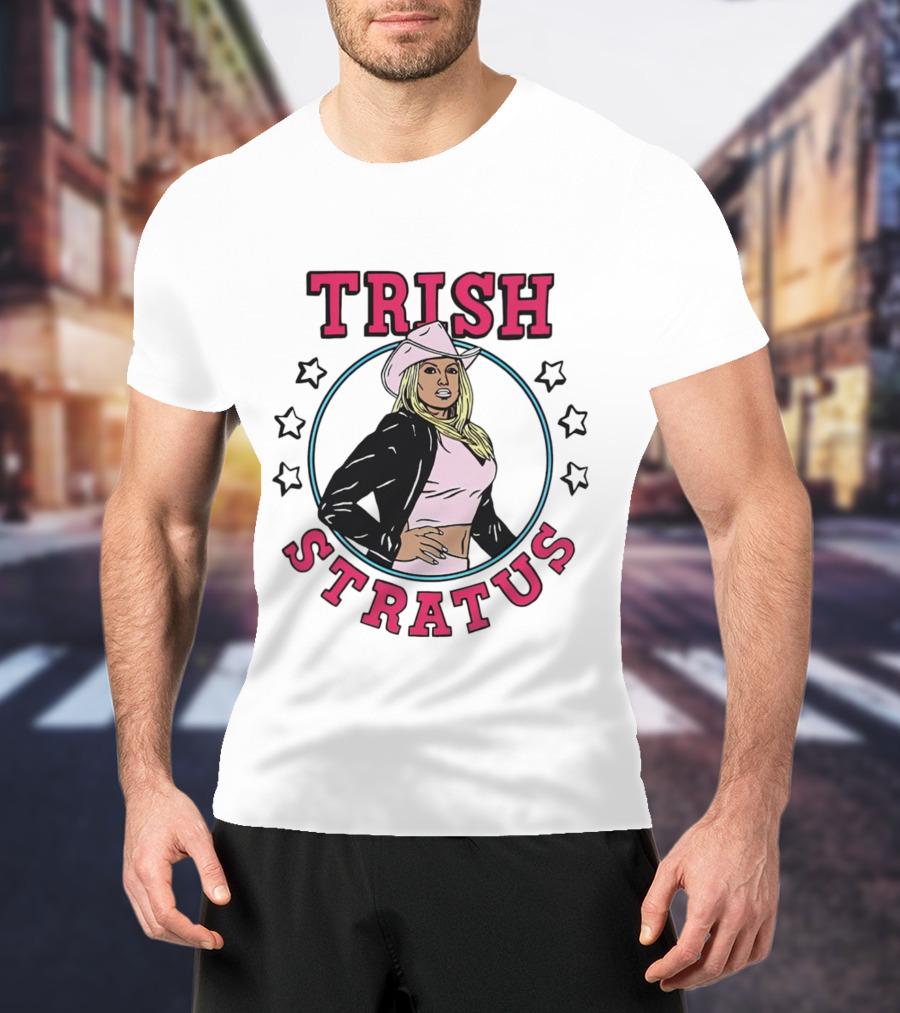 Trish Stratus Pink Cowboy Hat Black Jacket Stars T-Shirt