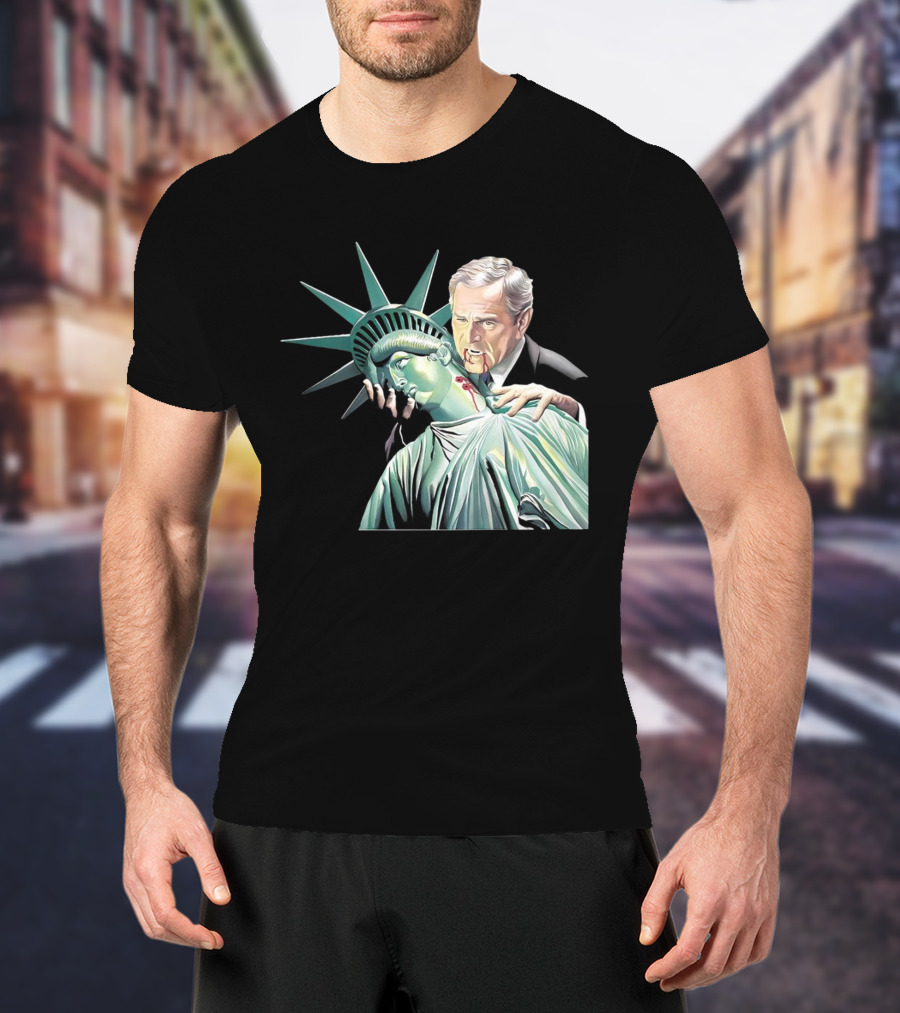 George Bush As Vampire Biting Statue Of Liberty T-Shirt